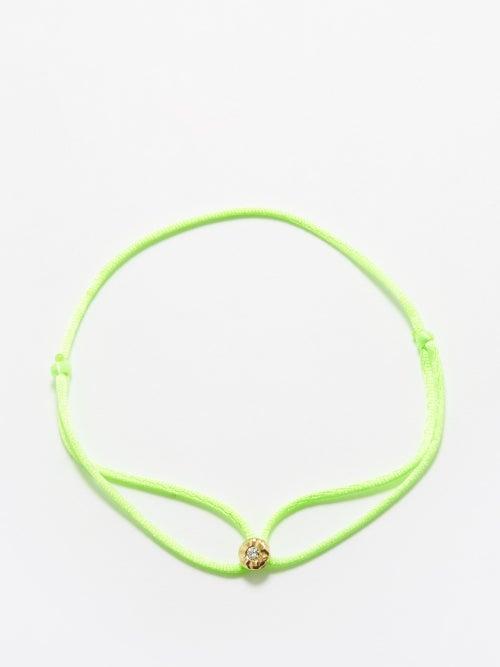 Octavia Elizabeth - Parachute Diamond, 18kt Gold & Cord Bracelet - Womens - Green Multi