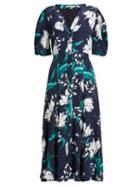 Matchesfashion.com Erdem - Gracelyn Floral Print Crepe Midi Dress - Womens - Navy Print