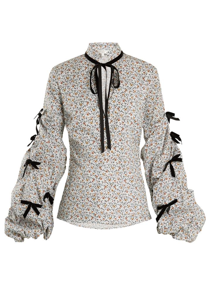 Caroline Constas Stella Floral-print Stretch-cotton Blouse