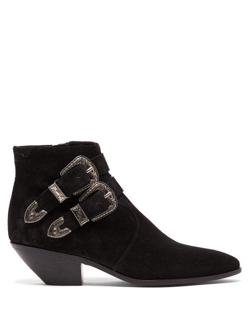 Matchesfashion.com Saint Laurent - West Buckled Suede Boots - Womens - Black