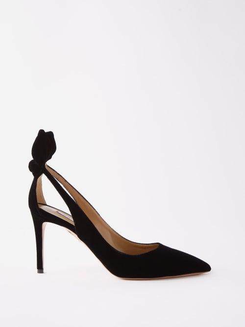 Aquazzura - Bow Tie 85 Velvet Pumps - Womens - Black