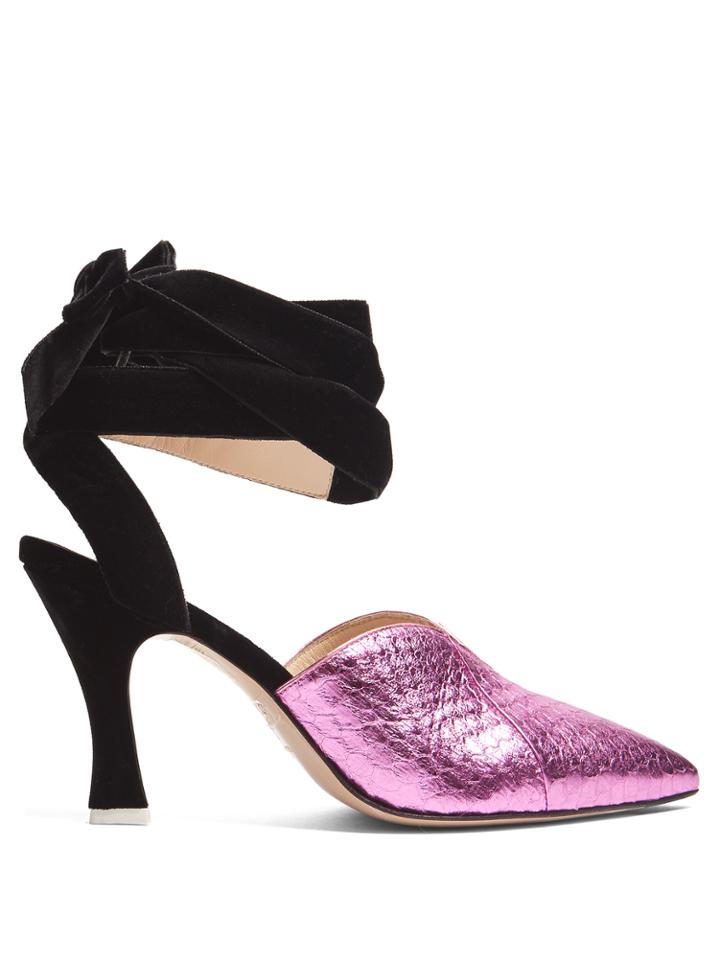 Attico Olivia Snakeskin And Velvet Pumps