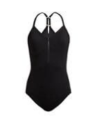 Matchesfashion.com Lndr - Zip Up Racer Back Swimsuit - Womens - Black
