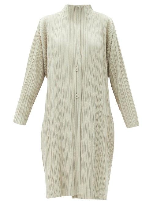 Matchesfashion.com Pleats Please Issey Miyake - Single-breasted Technical-pleated Coat - Womens - Beige