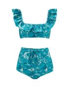 Matchesfashion.com Adriana Degreas - Bloom Floral-print Ruffled Bikini - Womens - Blue Print
