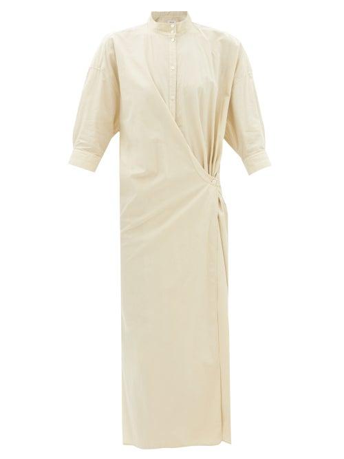 Lemaire - High-neck Draped Cotton-poplin Midi Dress - Womens - Cream