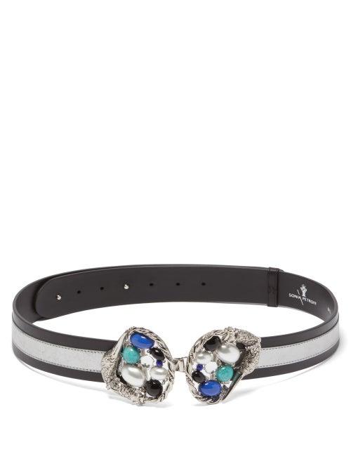 Matchesfashion.com Sonia Petroff - Swan-buckle Leather Belt - Womens - Silver Multi