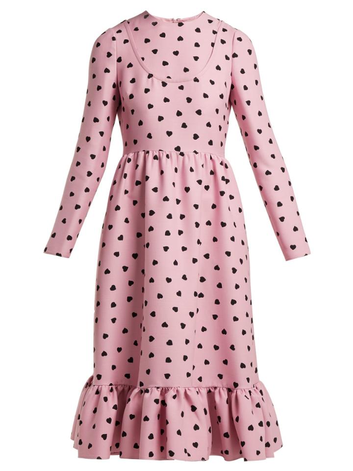 Valentino Heart-print Silk-crepe Midi Dress