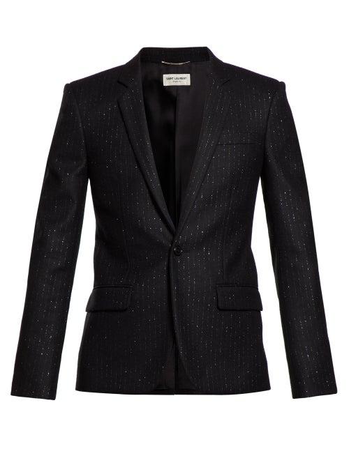 Matchesfashion.com Saint Laurent - Metallic Pinstripe Single Breasted Blazer - Mens - Black Silver