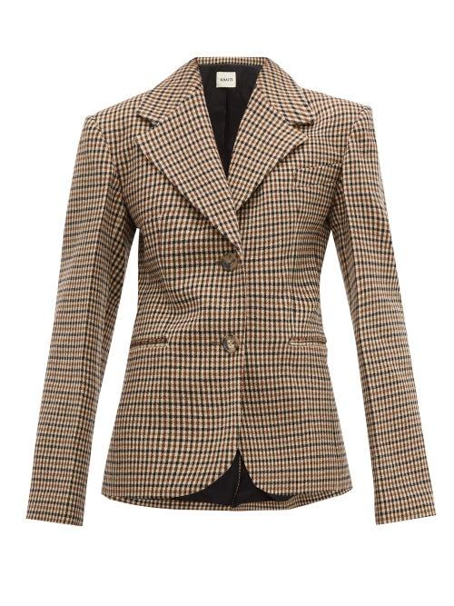 Matchesfashion.com Khaite - Oversized Checked Wool Blend Blazer - Womens - Brown Multi