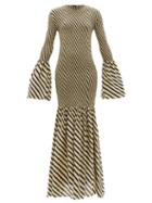 Ladies Rtw Petar Petrov - Alodie Shirred Striped Silk-crepe Dress - Womens - White Black