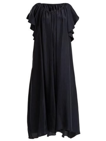 Matchesfashion.com Loup Charmant - Hydrus Gathered Silk Dress - Womens - Navy