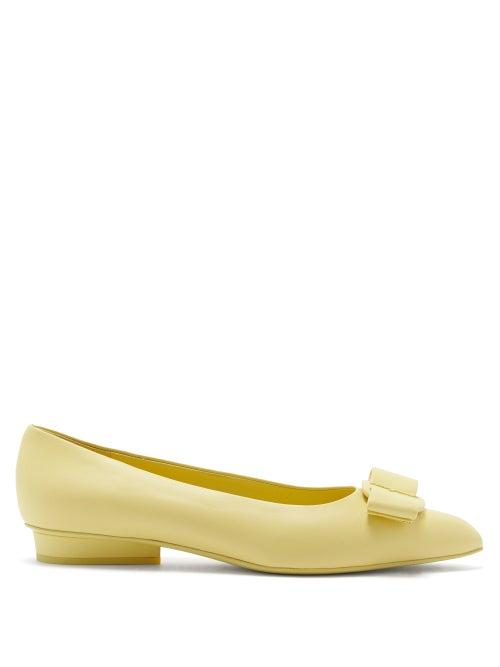 Matchesfashion.com Salvatore Ferragamo - Viva Leather Point-toe Flats - Womens - Yellow