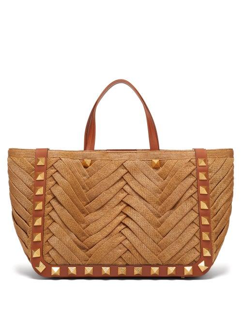 Matchesfashion.com Valentino Garavani - Roman Stud Chevron-woven Canvas Tote Bag - Womens - Tan Multi