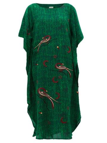 Matchesfashion.com Chufy - Kaf Peacock And Celestial Embroidered Kaftan Dress - Womens - Green Print