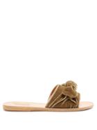 Matchesfashion.com Ancient Greek Sandals - Taygete Bow Embellished Velvet And Leather Slides - Womens - Khaki