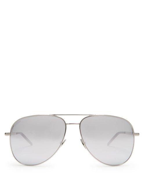 Matchesfashion.com Saint Laurent - Aviator Metal Sunglasses - Mens - Silver