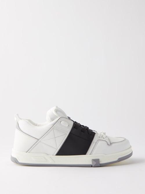 Valentino Garavani - Open Skate V-logo Leather Trainers - Mens - White Black