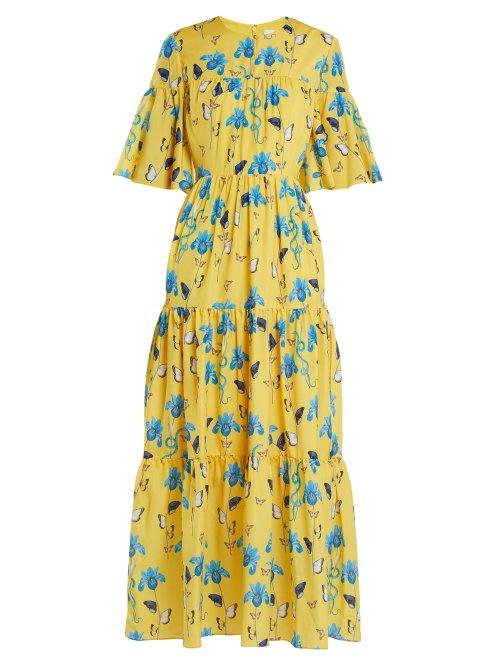 Matchesfashion.com Borgo De Nor - Serena Iris Print Crepe Dress - Womens - Yellow Print