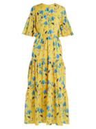 Matchesfashion.com Borgo De Nor - Serena Iris Print Crepe Dress - Womens - Yellow Print
