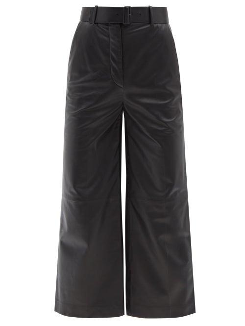 Joseph - Taja Cropped Leather Wide-leg Trousers - Womens - Black