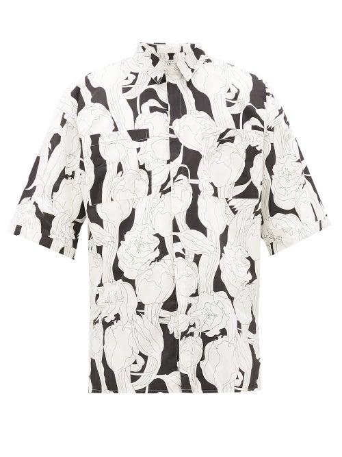 Matchesfashion.com Givenchy - Floral-print Cotton Short-sleeved Shirt - Mens - Black White