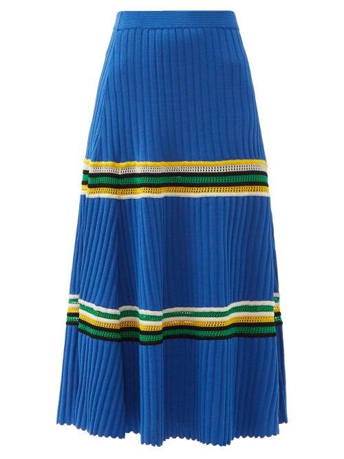Matchesfashion.com Wales Bonner - Saint Ann Crochet-panel Rib-knitted Skirt - Womens - Blue Multi
