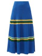 Matchesfashion.com Wales Bonner - Saint Ann Crochet-panel Rib-knitted Skirt - Womens - Blue Multi