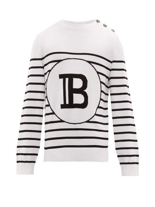 Matchesfashion.com Balmain - B Intarsia Striped Cotton Sweater - Mens - Black White