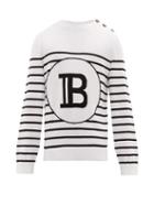 Matchesfashion.com Balmain - B Intarsia Striped Cotton Sweater - Mens - Black White