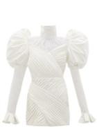 Matchesfashion.com Richard Quinn - Puff-shoulder Pleated-satin Mini Dress - Womens - Ivory