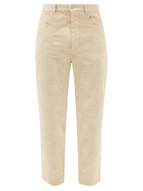 Nick Fouquet - Ugoberto Floral-jacquard Cotton Trousers - Mens - Light Beige
