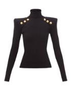 Balmain - Button-shoulder Ribbed Roll-neck Sweater - Womens - Black