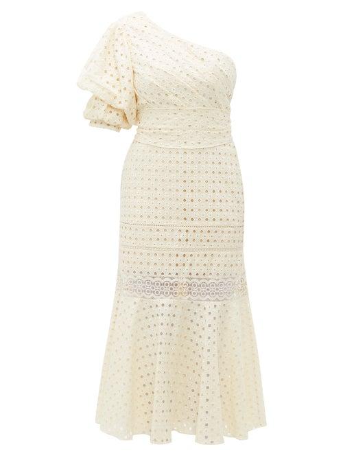 Matchesfashion.com Johanna Ortiz - Better Than Gold One Shoulder Cotton Dress - Womens - Ivory