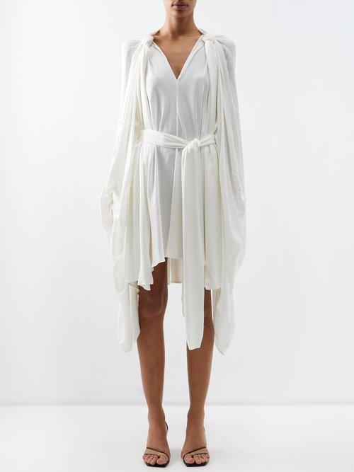 Palmer/harding Palmer//harding - Embrace Draped Belted Satin Mini Dress - Womens - Ivory