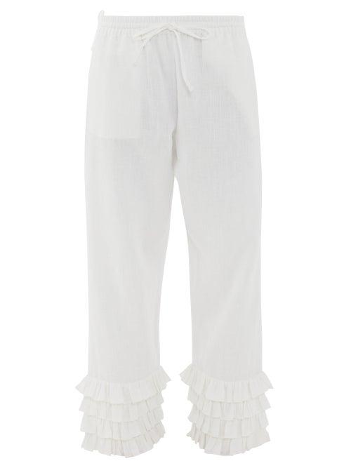 Matchesfashion.com Muzungu Sisters - Talitha Tiered-cuff Organic-cotton Trousers - Womens - White