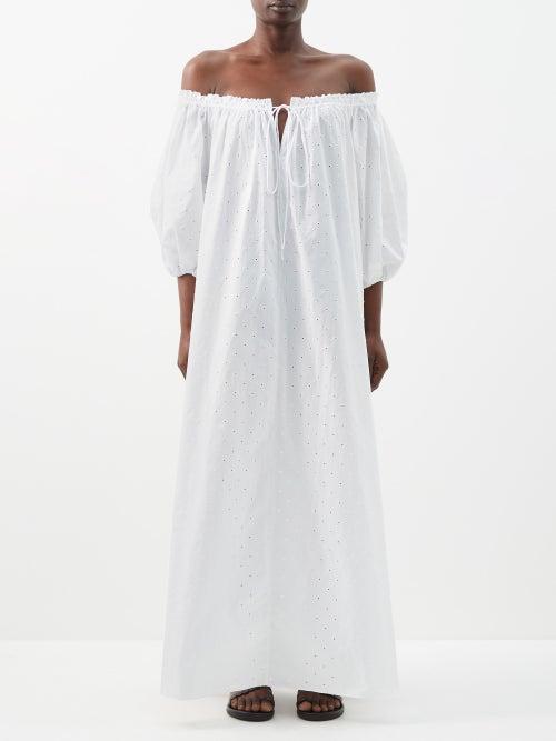 Matteau - Off-the-shoulder Broderie Anglaise Maxi Dress - Womens - White