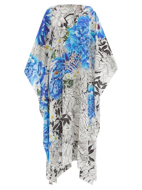 Mary Katrantzou Mary-mare - Naxos Floral-print Silk Kaftan - Womens - Blue Print