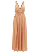 Matchesfashion.com Matteau - The Crossback Plunge Maxi Dress - Womens - Light Brown