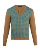 Prada V-neck Geometric-intarsia Wool Sweater