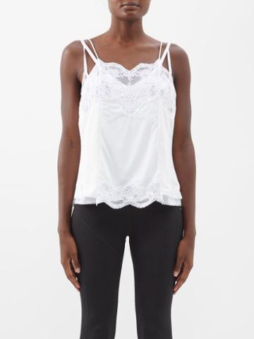 Balenciaga - Patched Lace-trim Layered Satin Cami Top - Womens - White
