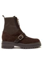 Matchesfashion.com Gianvito Rossi - Front Zip Buckled Suede Ankle Boots - Womens - Dark Brown