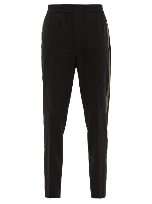 Matchesfashion.com Helmut Lang - Side Striped Wool Blend Slim Leg Trousers - Mens - Black Green