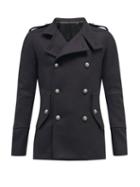 Mens Rtw Balmain - High-neck Wool-blend Twill Peacoat - Mens - Black