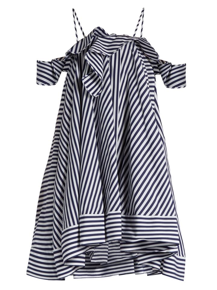 Msgm Open-shoulder Striped Cotton Dress