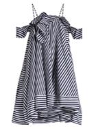 Msgm Open-shoulder Striped Cotton Dress