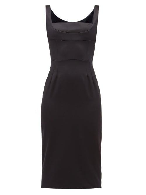 Matchesfashion.com Dolce & Gabbana - Duchesse Square Neck Silk Satin Midi Dress - Womens - Black