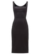 Matchesfashion.com Dolce & Gabbana - Duchesse Square Neck Silk Satin Midi Dress - Womens - Black