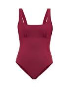 Matchesfashion.com Casa Raki - Carolina Square-neck Pebbled-effect Swimsuit - Womens - Burgundy