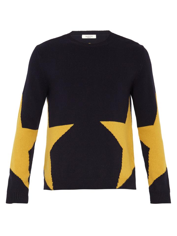 Valentino Star-intarsia Wool And Cashmere-blend Sweater